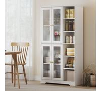 HOMCOM Tall Kitchen Cupboard with Tempered Glass Doors for Dining Room in White HOMCOM White