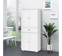HOMCOM Tall Kitchen Storage Cabinet Cupboard w/ Drawer for Dining Room White - White