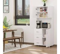 Homcom Tall Style Free Standing Kitchen Storage Wooden Cabinet In White White