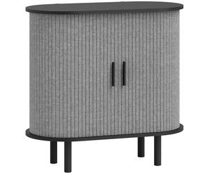 HOMCOM Tambour Sideboard with Fluted Sliding Doors, Modern Kitchen Cupboard with Storage Shelves and Wooden Legs, Grey