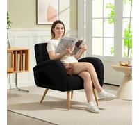 HOMCOM Teddy Fleece Upholstered Accent Chair with Metal Legs, Black - Black