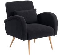 HOMCOM Teddy Fleece Upholstered Accent Chair with Metal Legs - Black | TJ Hughes