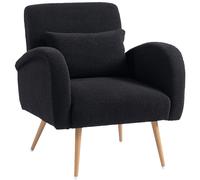 HOMCOM Teddy Fleece Upholstered Accent Chair with Metal Legs, Black