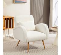 Homcom Teddy Fleece Upholstered Accent Chair With Metal Legs, Cream White Cream