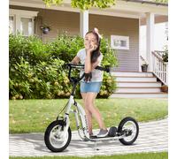HOMCOM Teen Kids Stunt Scooter w/ Adjustable Handlebar, 12 Inch Rubber Tyre in White HOMCOM White