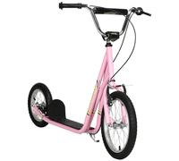 HOMCOM Teen Push Kick Scooter for Kids with Rubber Wheels, Adjustable Handlebar & Dual Brakes, Kickstand, for Ages 5+, Pink Aosom UK