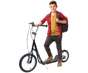 HOMCOM Teen Scooter Adjustable Height Dual Brakes Rubber Wheels Kickstand, Black