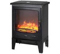 HOMCOM Tempered Glass Casing Electric Fireplace 1000W/ 2000W Black | Freestanding Electric Fire, Realistic Flame Effect, Log Burner, Overheat Protection
