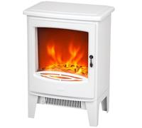 HOMCOM Tempered Glass Casing Electric Fireplace, Freestanding Electric Fire with Realistic Flame Effect, Log Burner with Overheat Protection, 950w/ 1850W, White