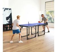 HOMCOM Storage Foldable Mini Table Tennis with Net Steel Blue 183cm Indoor