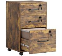 HOMCOM Three Drawer Wood-Effect Filing Cabinet - Rustic Brown