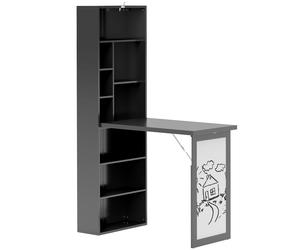HOMCOM Three-Part Work Desk, with Storage and Chalkboard - Black