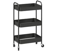 HOMCOM Three-Tier Steel Storage Trolley - Black