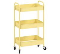 HOMCOM Three-Tier Steel Storage Trolley - Yellow