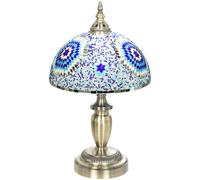 HOMCOM Tiffany Lamp, Stained Glass Bedside Table Lamp with Button Switch and Metal Base, 12 x 12 x 20 Inches, Blue