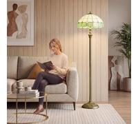 HOMCOM Tiffany-Style Floor Lamp Glass Shade 152cm Tall Bronze Tone/Green