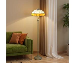 HOMCOM Tiffany-Style Floor Lamp Glass Shade 152cm Tall Bronze Tone/Orange