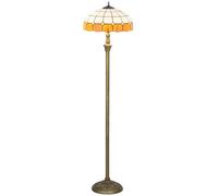 HOMCOM Tiffany-Style Floor Lamp with Handcrafted Stained Glass Shade, 152cm Tall Vintage Standing Lamp with Foot Switch and Dual Sockets for Living Room Bedroom, Bronze Tone and Orange