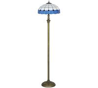 HOMCOM Tiffany-Style Floor Lamp with Handcrafted Stained Glass Shade, 152cm Tall Vintage Standing Lamp with Foot Switch and Dual Sockets for Living Room Bedroom, Bronze Tone and Blue
