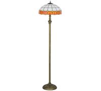HOMCOM Tiffany-Style Floor Lamp with Handcrafted Stained Glass Shade, 152cm Tall Vintage Standing Lamp with Foot Switch and Dual Sockets for Living Room Bedroom, Bronze Tone and Orange