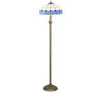 HOMCOM Tiffany-Style Floor Lamp with Handcrafted Stained Glass Shade, 152cm Tall Vintage Standing Lamp with Foot Switch and Dual Sockets for Living Room Bedroom, Bronze Tone and Blue