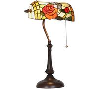 HOMCOM Tiffany-Style Glass Table Lamp with Rose and Butterfly Design, Handcrafted Antique Bedside Lamp with Dual Switch Control for Living Room and Bedroom, E27 Socket, No Assembly Required, Red