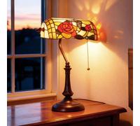 Homcom Tiffany-Style Stained Glass Table Lamp, Handcrafted Antique Bedside Multi