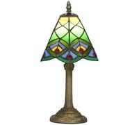 HOMCOM Tiffany-Style Table Lamp with Geometric Patterns E27 Socket Green | Handcrafted Antique Stained Glass, Bedside Lamp, Living Room, Bedroom