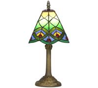 HOMCOM Tiffany-Style Table Lamp with Geometric Patterns, Handcrafted Antique Stained Glass Bedside Lamp for Living Room and Bedroom, E27 Socket, Green