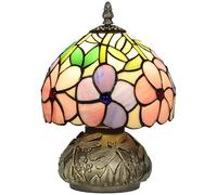 HOMCOM Tiffany-Style Table Lamp with Sculpted Dragonfly Base, Handcrafted Antique Stained Glass Bedside Lamp for Living Room and Bedroom, E27 Socket, Pink