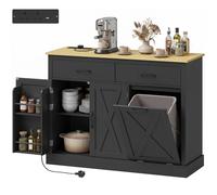 HOMCOM Tilt Out Trash Cabinet with Charging Station and Storage, Black