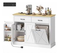 HOMCOM Tilt Out Trash Cabinet with Charging Station and Storage, White