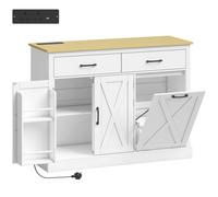 HOMCOM Tilt Out Trash Cabinet with Charging Station, Kitchen Island with Storage, 57 Liter Hidden Rubbish Bin Storage, White