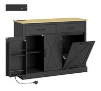 HOMCOM Tilt Out Trash Cabinet with Charging Station, Kitchen Island with Storage, 57 Liter Hidden Rubbish Bin Storage, Black