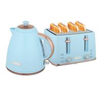Homcom Toaster And Kettle Set With Defrost Reheat And Crumb Tray, 1.7 L In Light Blue Light Blue