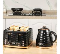 HOMCOM 4 Slice Toaster with 7 Browning Levels, High Lift, Reheat/Defrost/Cancel, Self-centring Function, Removable Crumb Tray, Auto Off, 1600W, Black Water Ripple Texture