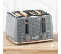 HOMCOM 4 Slice Toaster with 7 Browning Levels, High Lift, Reheat/Defrost/Cancel, Self-centring Function, Removable Crumb Tray, Auto Off, 1600W, Grey Honeycomb Texture