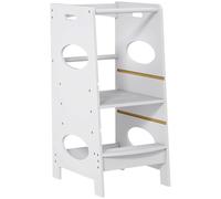 HOMCOM Toddler Step Stool Kids Adjustable Standing Tower with Safety Rail for Kitchen Counter Grey