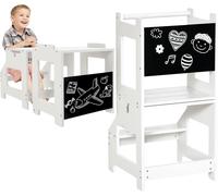 HOMCOM 2 in 1 Kids Kitchen Step Stool Helper with Safety Rail, White