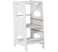HOMCOM Toddler Step Stool Kids Adjustable Standing Tower with Safety Rail for Kitchen Counter Grey