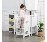 Homcom Toddler Step Stool Kids Adjustable Standing Tower with Safety Rail for Kitchen Counter White