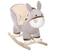 HOMCOM Toddlers Donkey Plush Rocking Ride On w/ Sound Grey