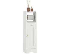 HOMCOM Toilet Roll Holder Slim Bathroom Cabinet with Adjustable Shelf White - White