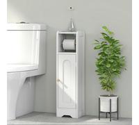 HOMCOM Toilet Roll Holder Slim Bathroom Cabinet with Adjustable Shelf White, White