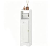 Homcom Toilet Roll Holder Slim Bathroom Cabinet With Adjustable Shelf White White