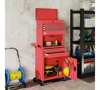 HOMCOM Tool Cabinet with 6 Drawers, 3-in-1 Rolling Tool Chest with Wheels - Red - 60.5L x 33.5W x 131H cm - Tool Cabinet