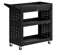 HOMCOM Tool Cart with Lockable Wheels, Rolling Workshop Cart with 3-Tier Trays, Drawer, Pegboards, Black