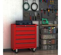 Homcom Tool Trolley With 5 Drawers Steel Tool Chest On Wheels With Handle Red