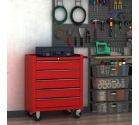 Homcom Tool Trolley With 5 Drawers Steel Tool Chest On Wheels With Handle Red