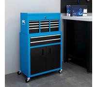 HOMCOM Top Chest and Roller Cabinet Combo Metal on Wheels - Blue - 108H x 61.6L x 33Wcm